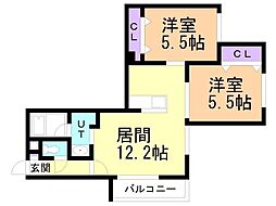 オルセー北17条 2LDKの間取図画像