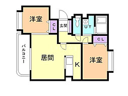 パルク・ド・コート壱番館 2LDKの間取図画像