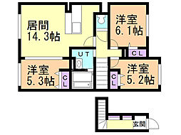 クレール北公園 3LDKの間取図画像