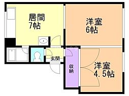 マンション三宅A 2DKの間取図画像