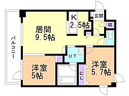 ヴァンベール 2LDKの間取図画像