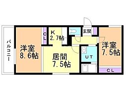 ヴィラ新琴似 2LDKの間取図画像