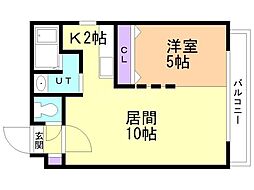 フォンテーヌ麻生 1LDKの間取図画像