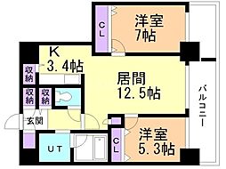 Ｄ’グラフォート札幌ステーションタワー 7階2LDKの間取り