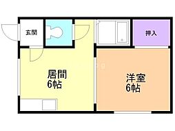 北峰ビル 1DKの間取図画像