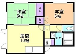 レジデンスモン・ローゼB 2LDKの間取図画像