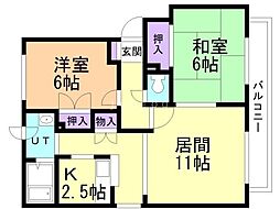 パークハイツA 2LDKの間取図画像
