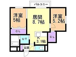 Encore北27条 2LDKの間取図画像