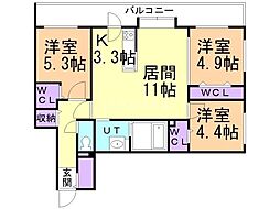 札幌市北区北二十二条西5丁目マンション 3LDKの間取図画像