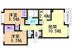 リヴィエールY.S 2LDKの間取図画像