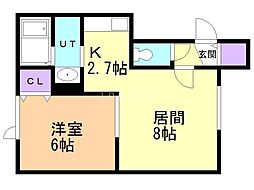 ハイエスト中谷 1LDKの間取図画像