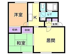 グレース第2 2LDKの間取図画像