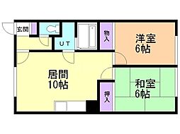 カーサー元町 2LDKの間取図画像