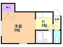 ヒュース北32A 1Kの間取図画像