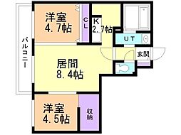 porteーbonheur N13(ポルトボヌールN13) 2LDKの間取図画像