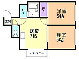 エトワール本町 2DKの間取図画像