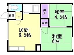 フラワーハイツB 2DKの間取図画像