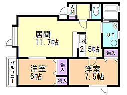 アットホームN20 2LDKの間取図画像