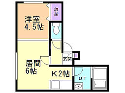 Kコート北19条 1LDKの間取図画像
