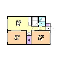 クレイドル元町 2DKの間取図画像