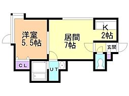 カーザ・フェリスN39 1LDKの間取図画像