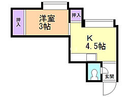 北34条マンション 1DKの間取図画像