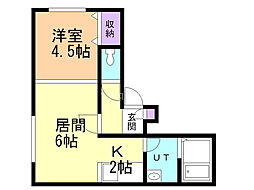 Kコート北19条 1LDKの間取図画像