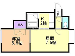 クリスタル弐番館 1LDKの間取図画像