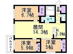 Grandzabo Honcho 3LDKの間取図画像