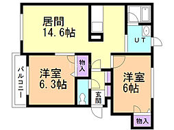 ウィスタリア2 2LDKの間取図画像