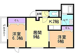 ルチェアN24 2LDKの間取図画像