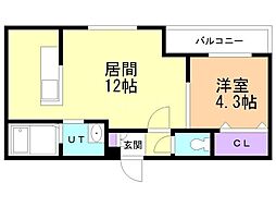 Patio北19 1LDKの間取図画像