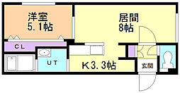 グランメールK.S元町 1LDKの間取図画像
