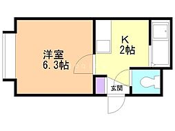 アップルハウス北42条2 1Kの間取図画像
