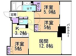 ザ・グランアルト札幌苗穂ステーションタワー 3LDKの間取図画像