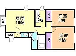 オーガスト1 2LDKの間取図画像