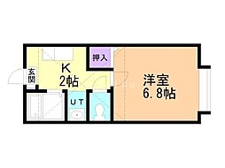 フラット麻生 1Kの間取図画像