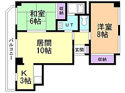 コスモ本町A棟 2LDKの間取図画像