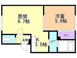 ユー・プレール 1LDKの間取図画像