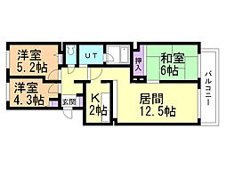ガーデンハウス山鼻南2 3LDKの間取図画像