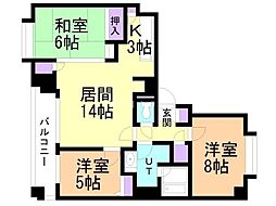 第2九条シャトー桂和 3LDKの間取図画像
