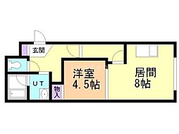 カピテーヌ円山 1LDKの間取図画像