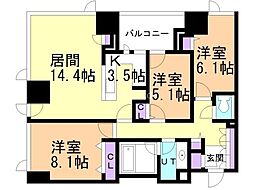 札幌市営東西線 バスセンター前駅 徒歩2分の賃貸マンション 3階3LDKの間取り