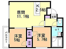 スペランツァ円山 3階2LDKの間取り
