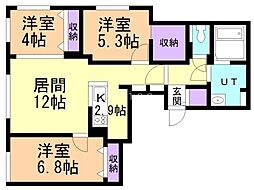 札幌市中央区南二十条西15丁目マンション 3LDKの間取図画像