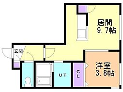 札幌市営東西線 西18丁目駅 徒歩6分の賃貸マンション 2階1LDKの間取り