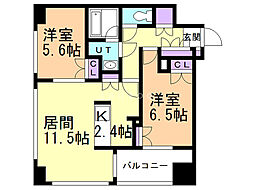 ラフィネタワー札幌南3条 8階2LDKの間取り