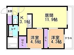 札幌市中央区南二十三条西7丁目マンション 2LDKの間取図画像