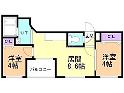 クラッセ知事公館前 2階2LDKの間取り