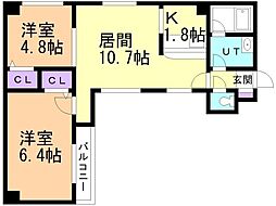 アンソレイエ　ヴィ　メゾン 9階2LDKの間取り